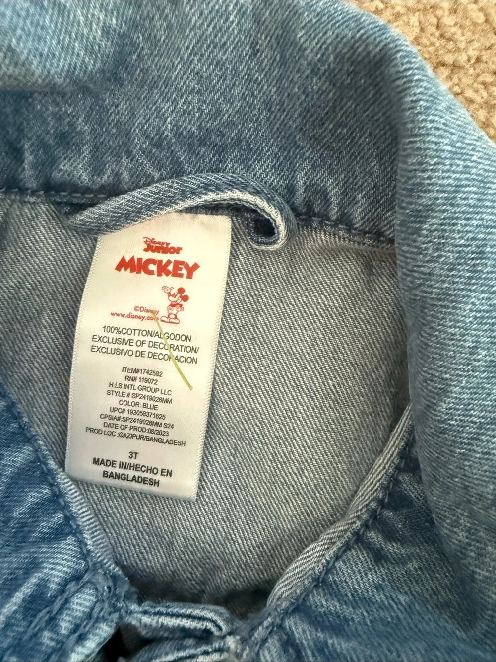 Disney Light Blue Denim Mickey Mouse Patch Jacket